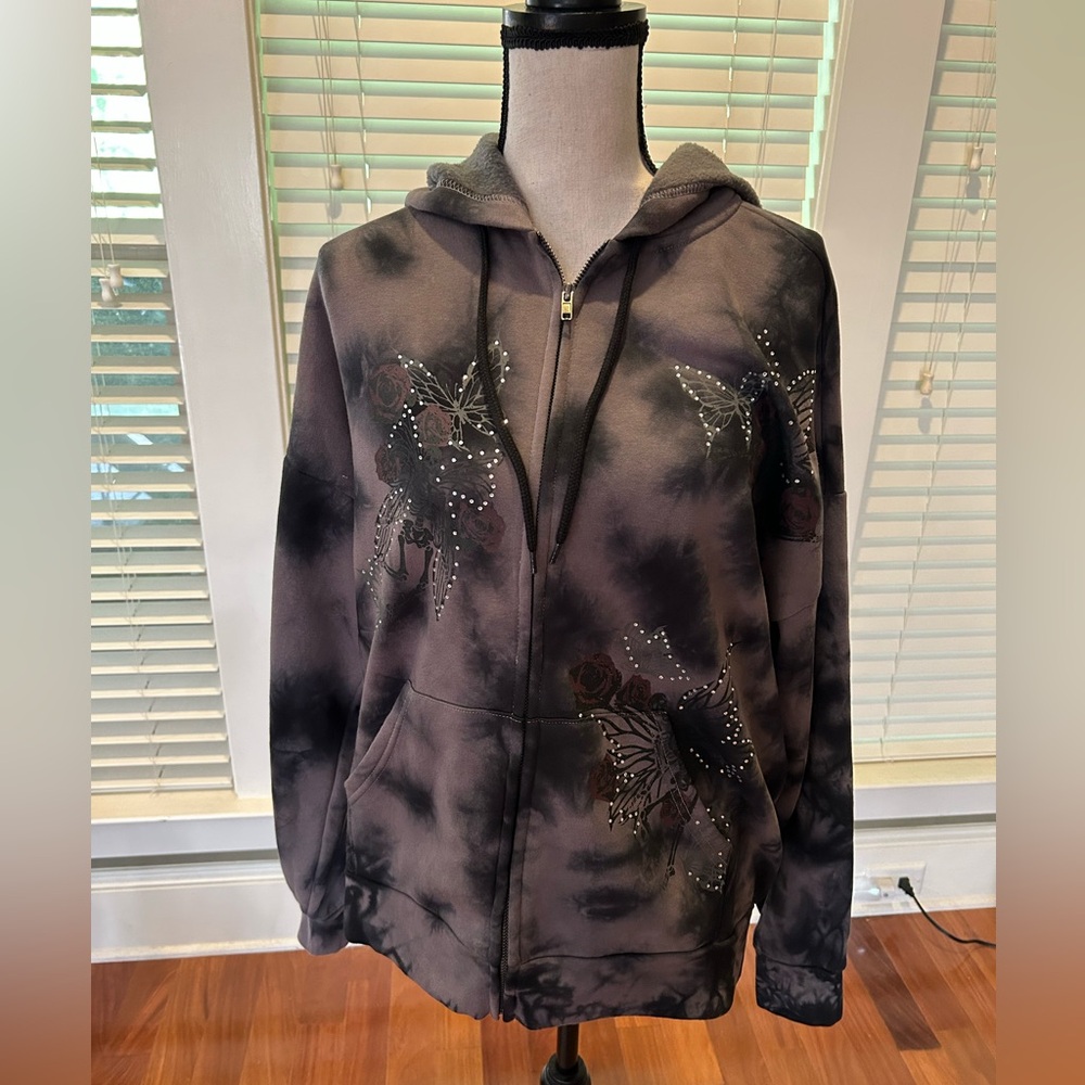 Thorn & Fable Skeleton Fairy Rhinestone Tie-Dye Girls Hoodie